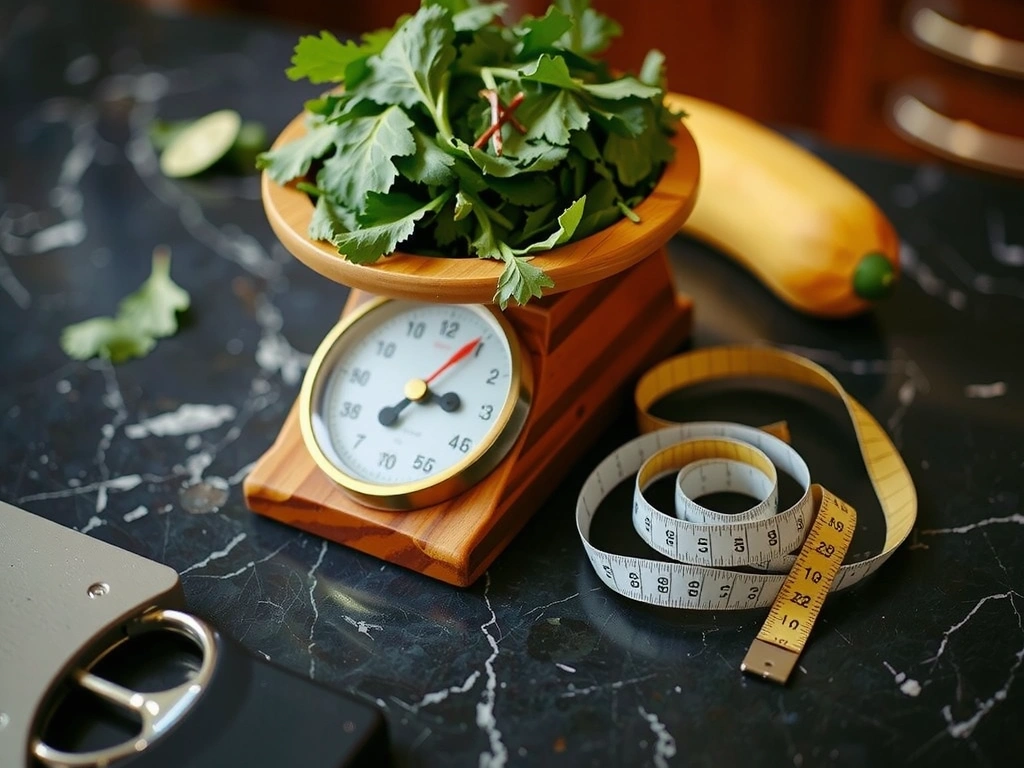 Gewichtsmanagement Skala und Gemüse